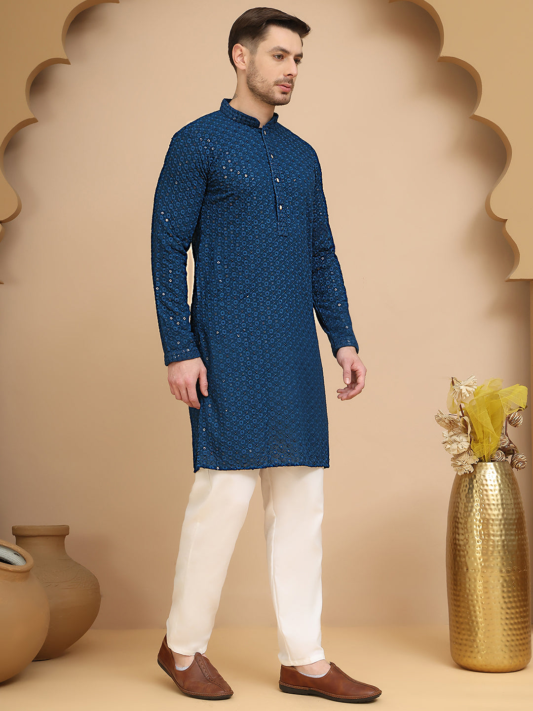 Chikankari Kurta With Churidar Set For Men