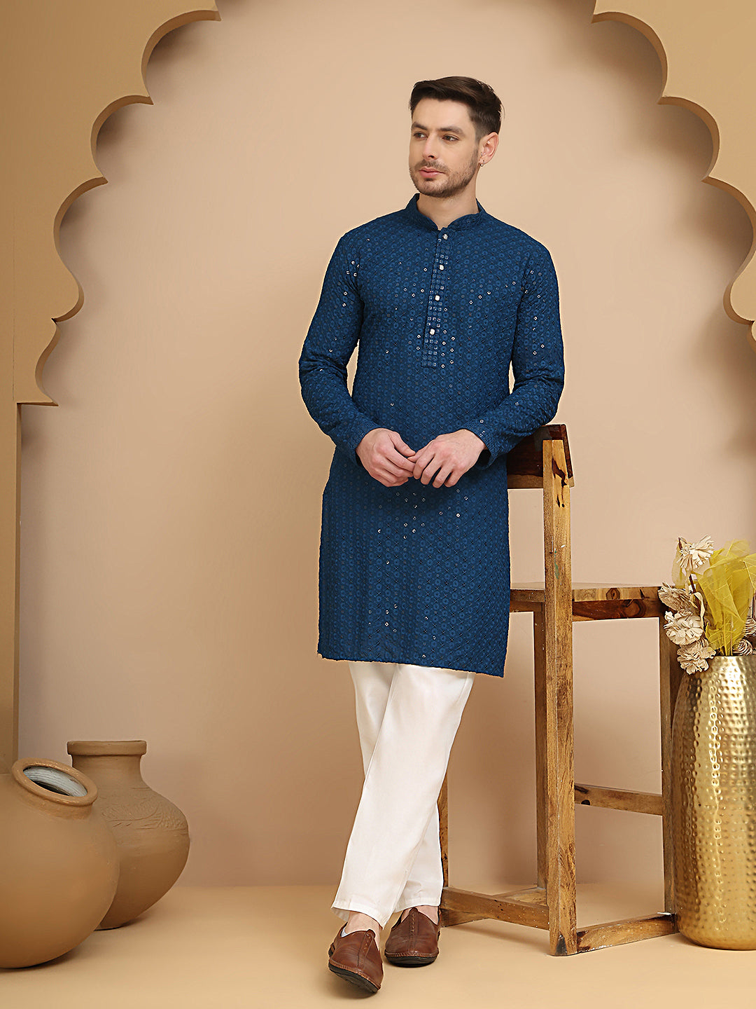 Chikankari Kurta With Churidar Set For Men