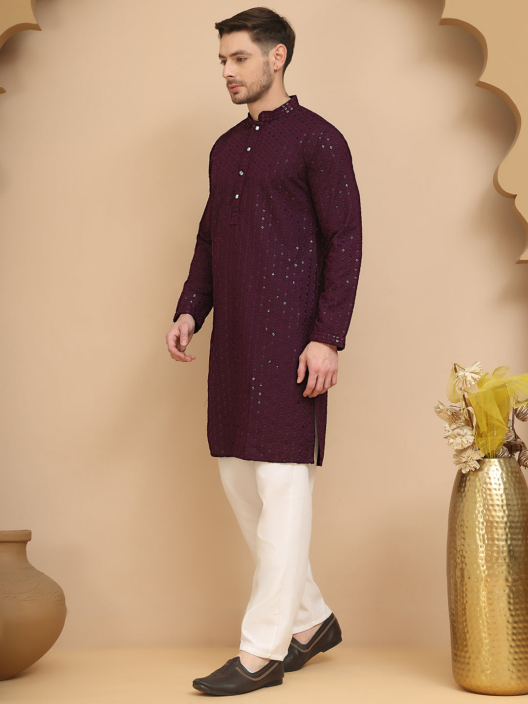 Chikankari Kurta With Churidar Set For Men