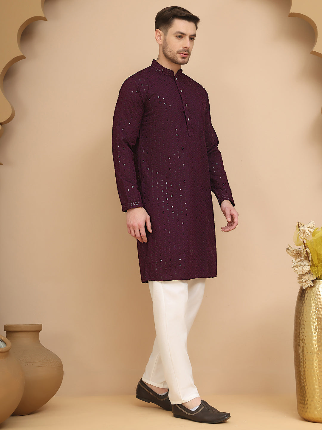 Chikankari Kurta With Churidar Set For Men