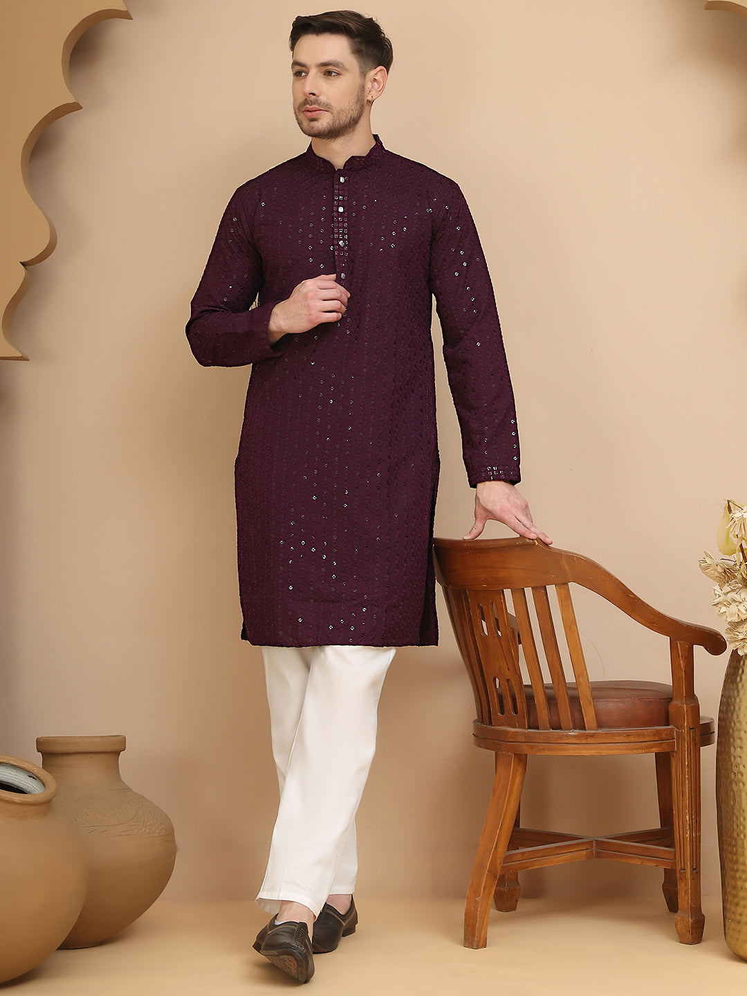 Chikankari Kurta With Churidar Set For Men