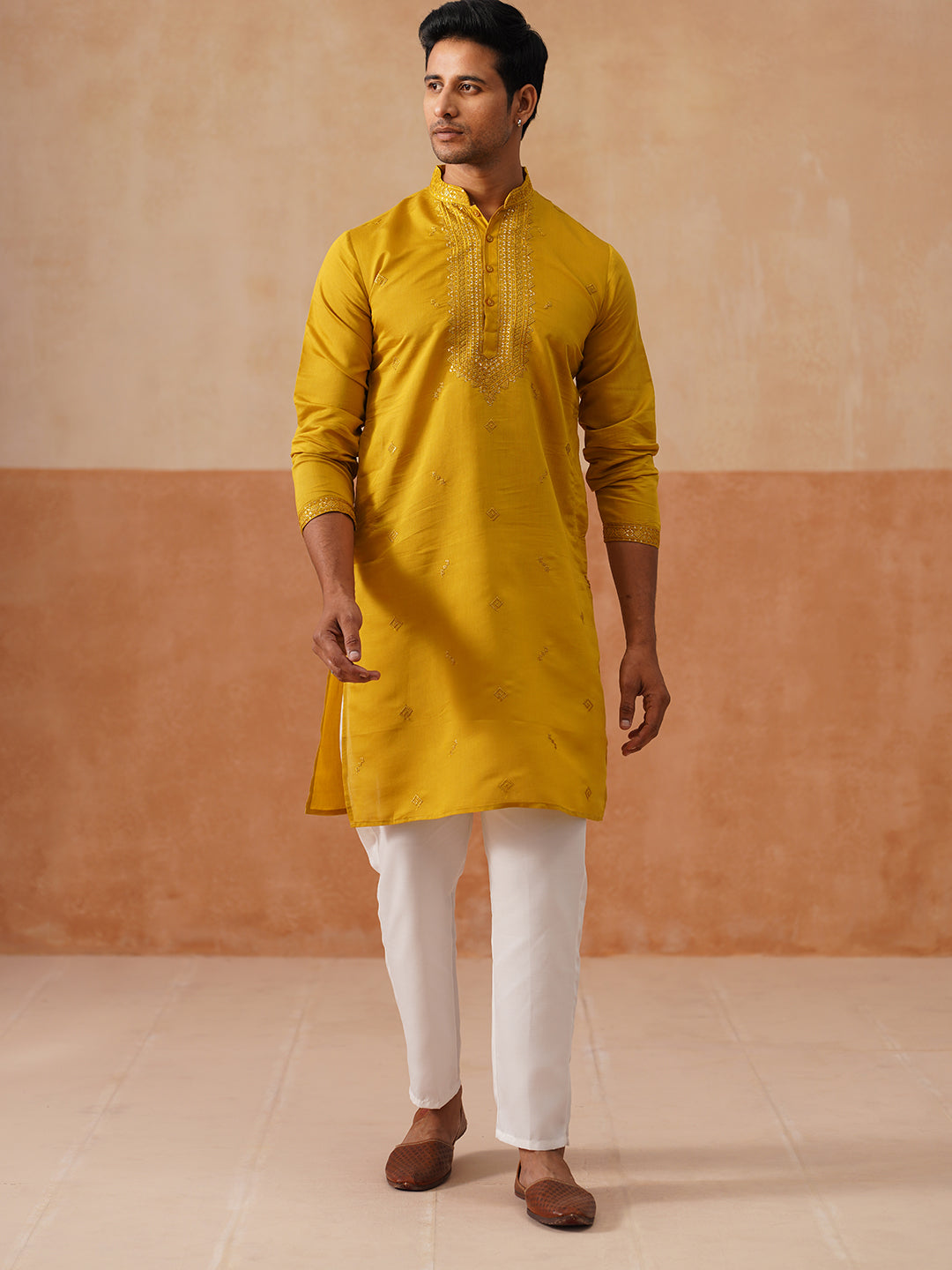 Sequins Embroidered Kurta Pyjama Set For Men