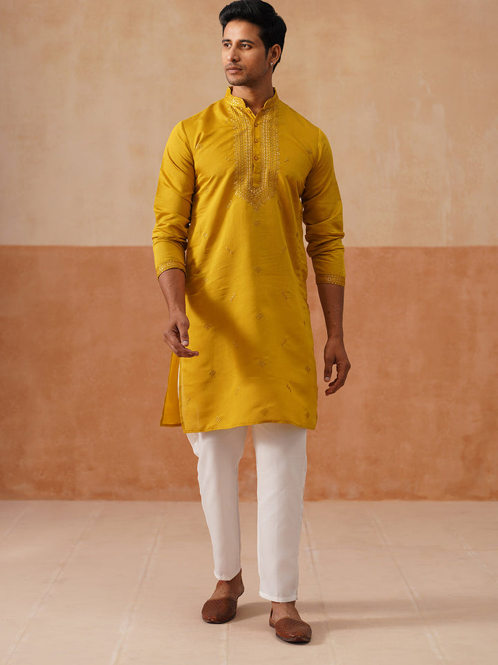 Sequins Embroidered Kurta Pyjama Set For Men