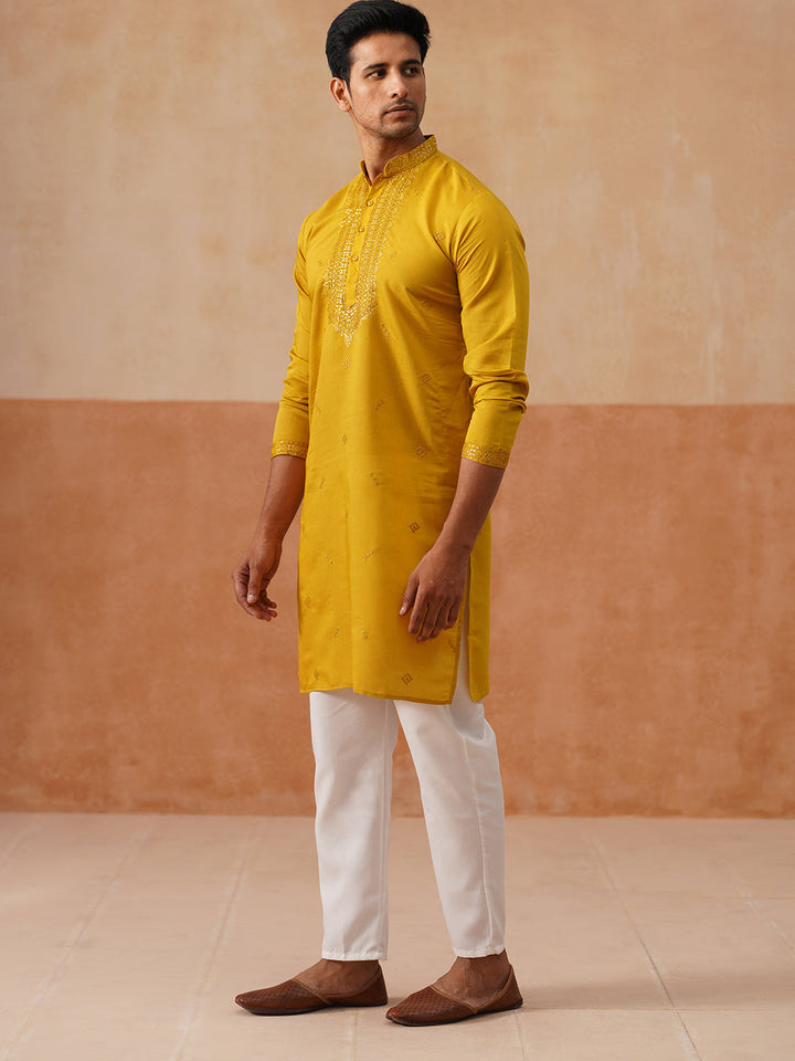 Sequins Embroidered Kurta Pyjama Set For Men