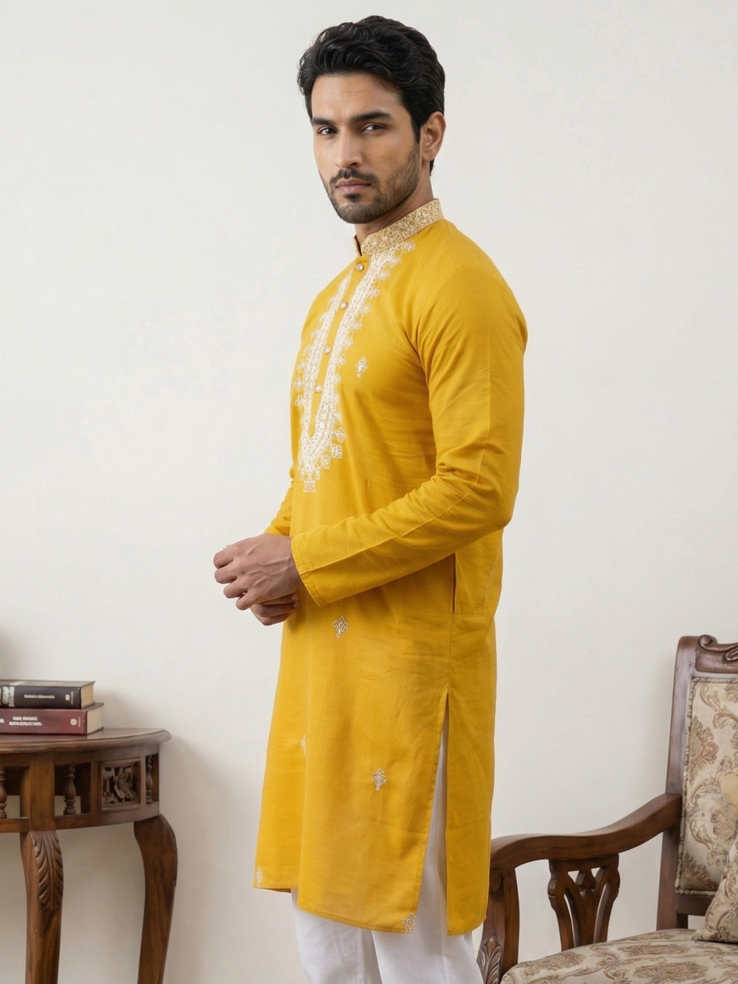 Silk Blend Embroidered Ethnic Kurta