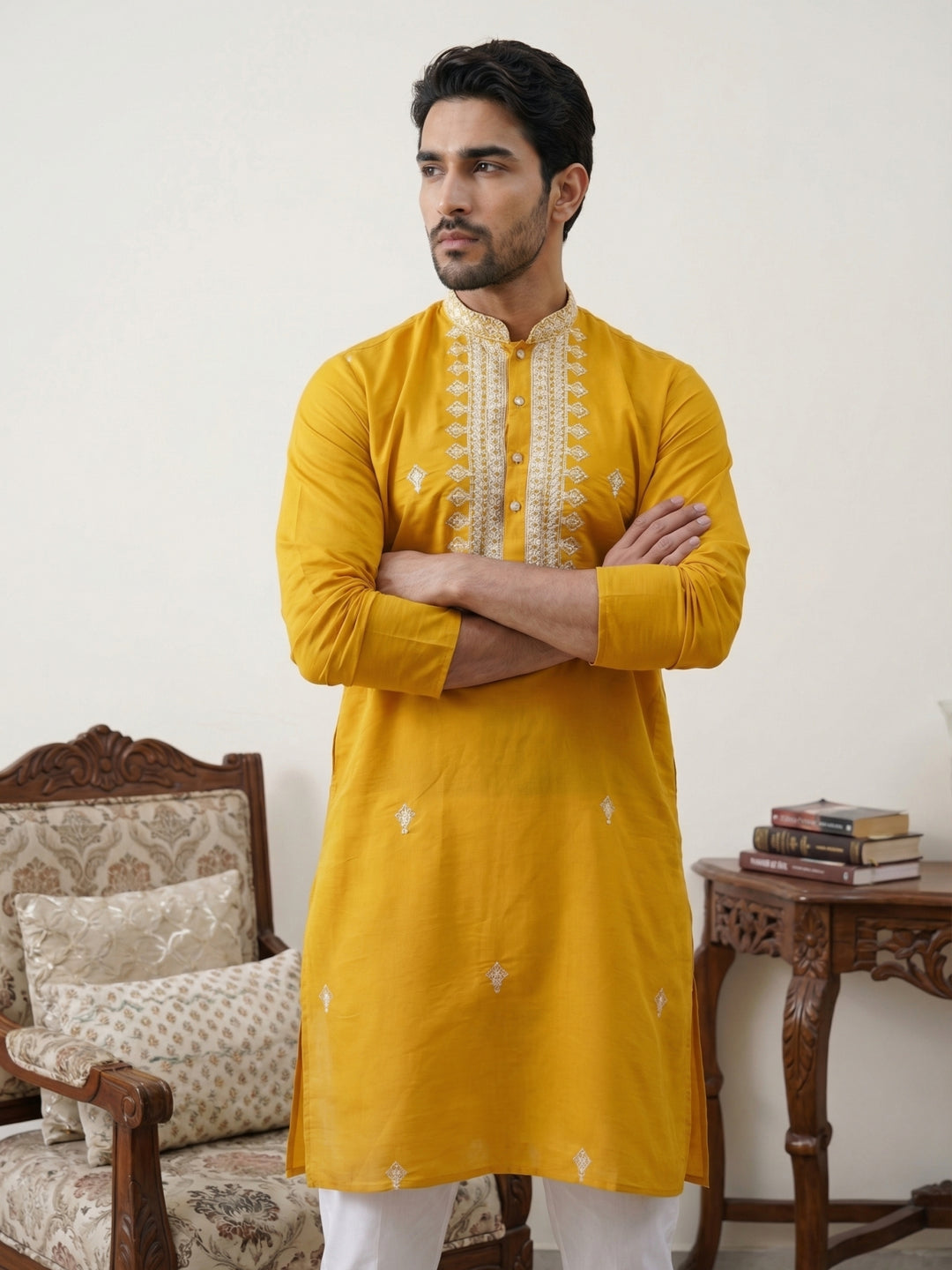 Silk Blend Embroidered Ethnic Kurta