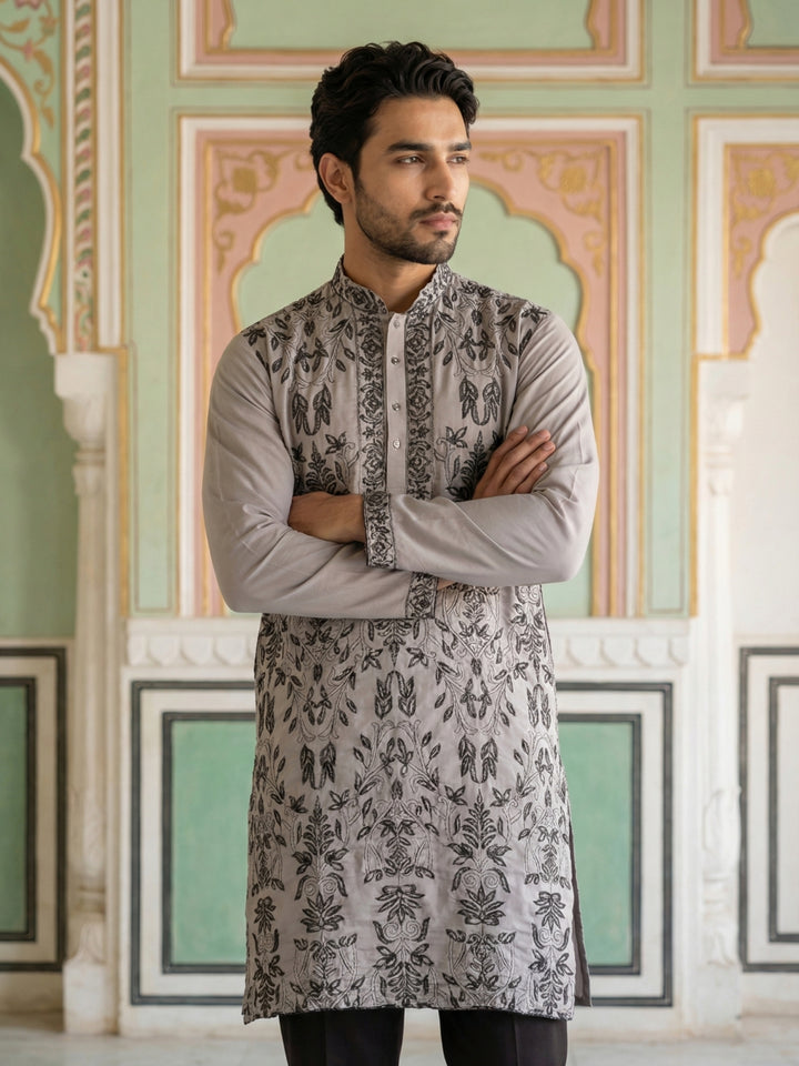 Embroidered &amp; Sequins Kurta For Men