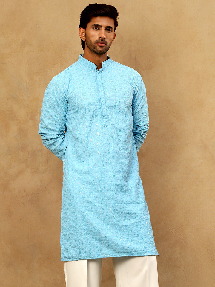 Men’S Cotton Chikankari Sequins Kurta