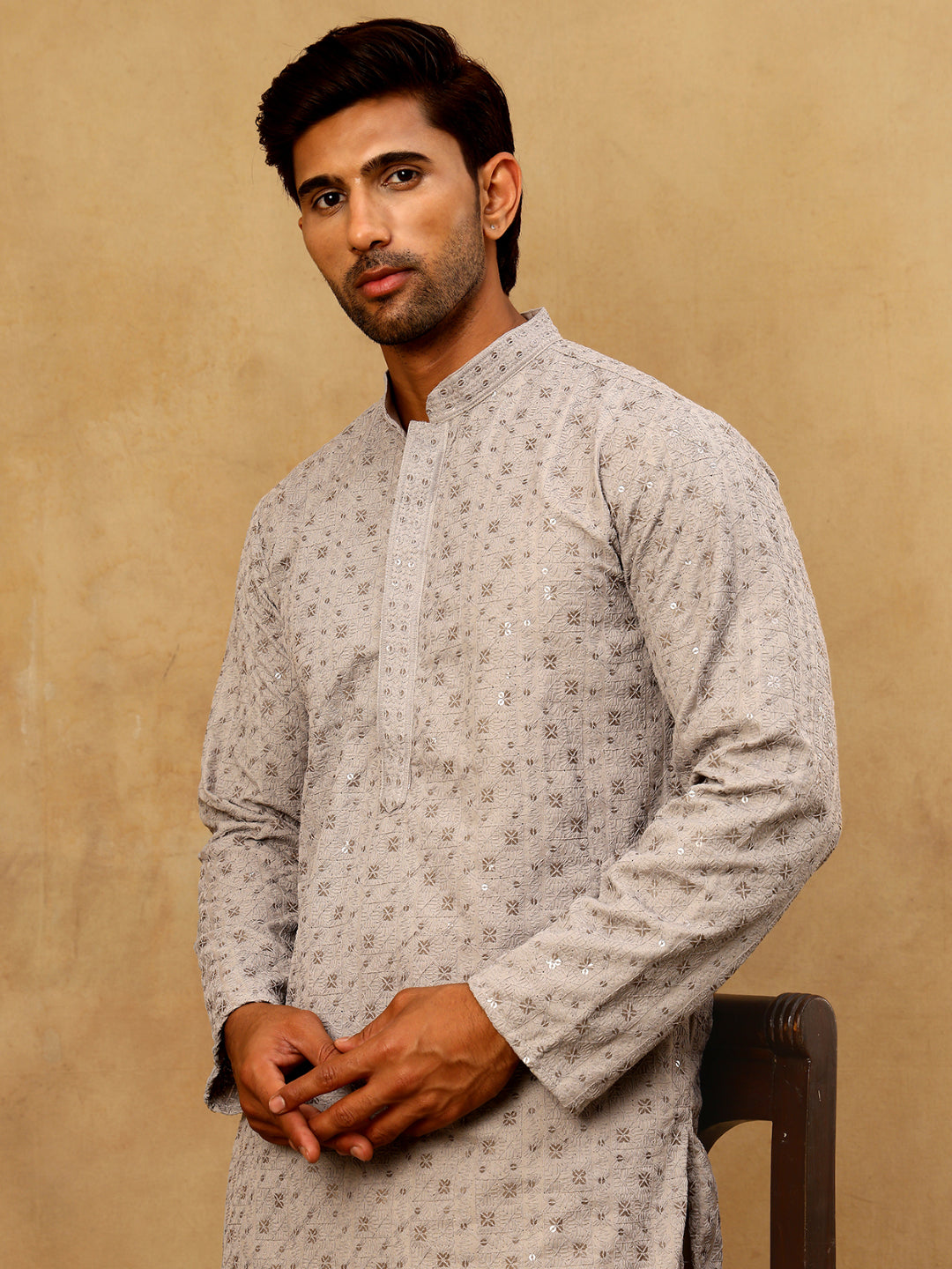 Men’S Cotton Chikankari Sequins Kurta