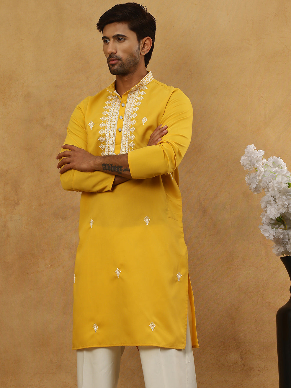 Silk Blend Embroidered Ethnic Kurta