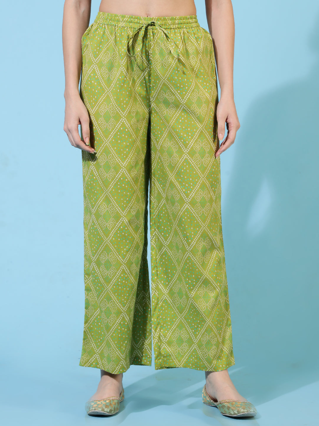 Cotton Calf Length Printed Flared 3/4 Sleeves V-Neck Kurta Bottom Dupatta Set