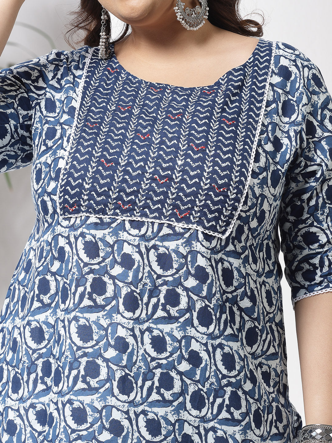 Plus Size Indigo Floral Printed Cotton Straight Kurta (Pre-Order)