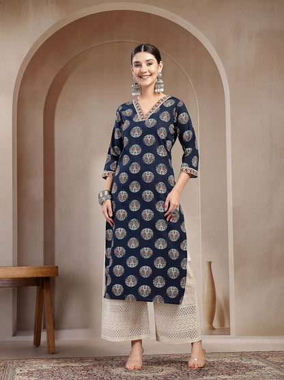 Block Printed Cotton Straight Kurta
