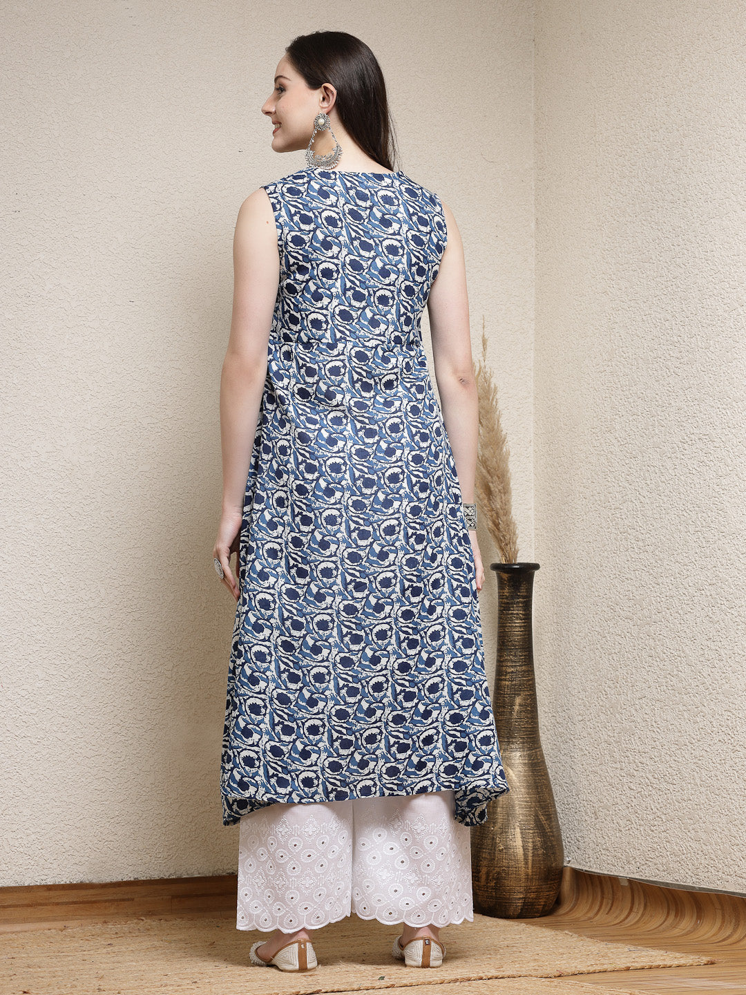 Floral Printed Cotton Blend A-Line Kurta