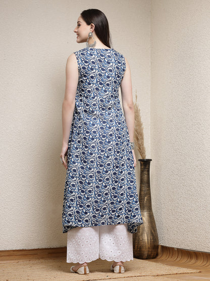 Floral Printed Cotton Blend A-Line Kurta