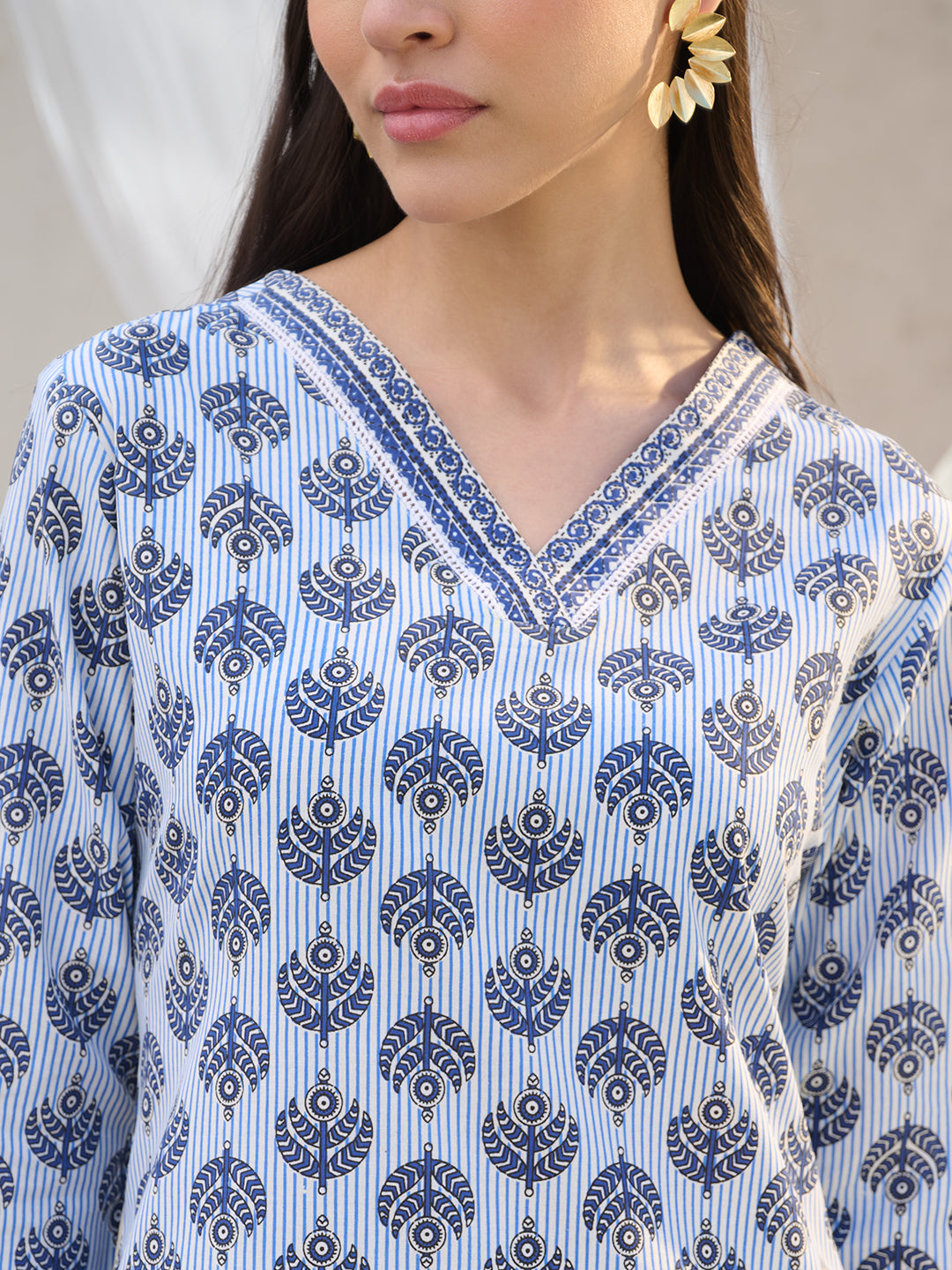 Striped Printed Corron Straight Kurta