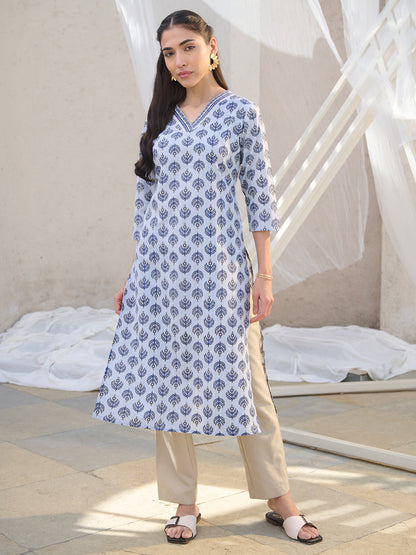 Striped Printed Corron Straight Kurta