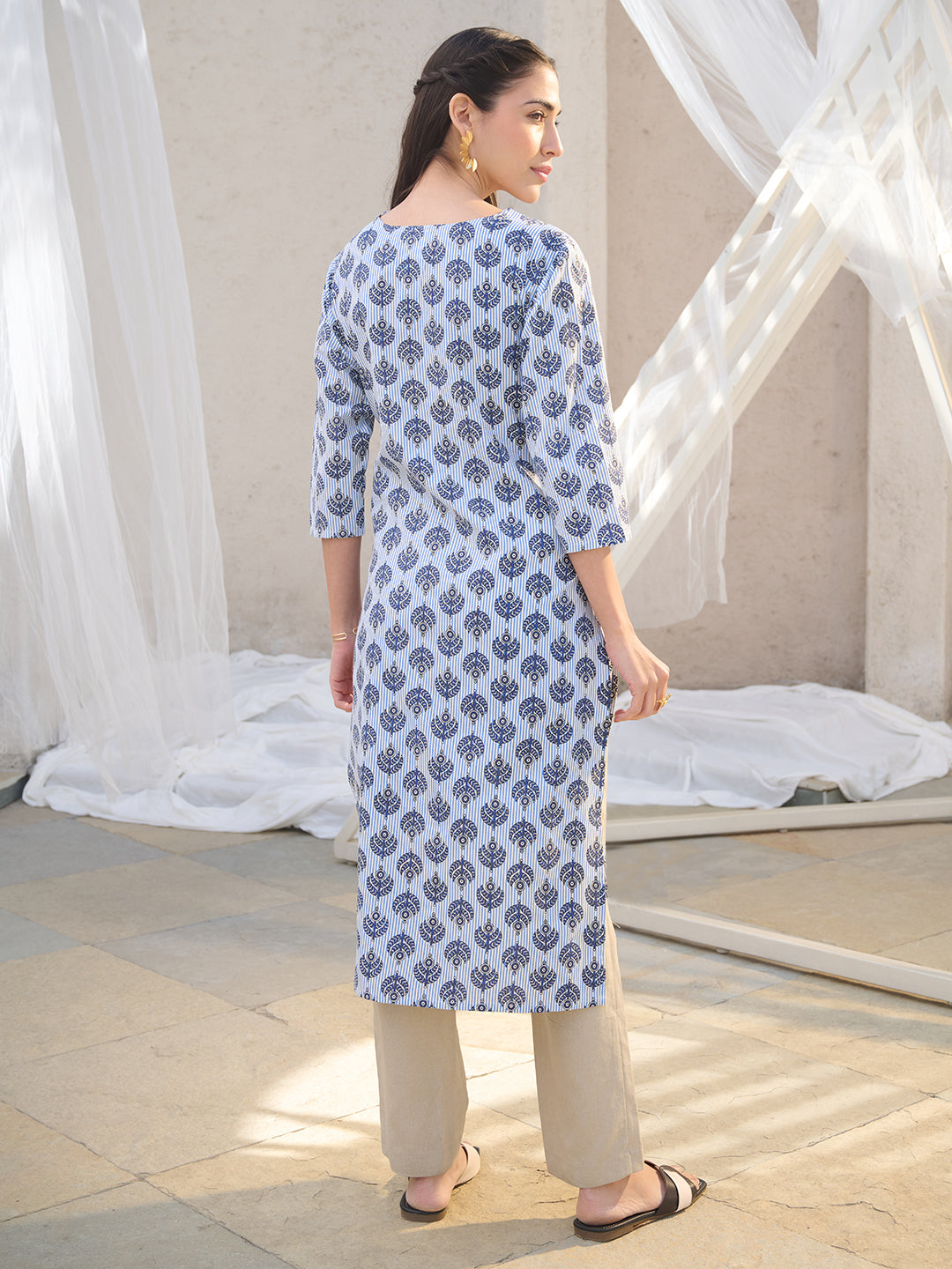 Striped Printed Corron Straight Kurta