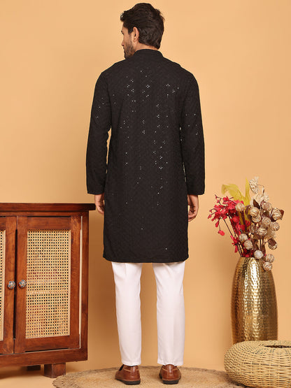Embroidered Chikankari And Sequence Kurta With Pyjama For Men