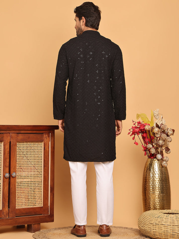 Embroidered Chikankari And Sequence Kurta With Pyjama For Men