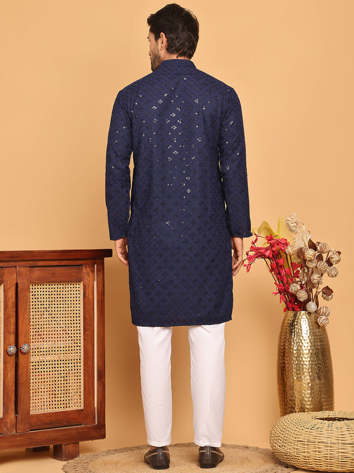 Embroidered Chikankari And Sequence Kurta With Pyjama For Men
