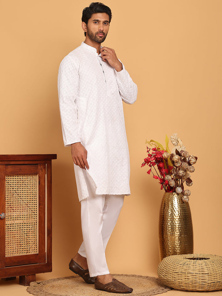 Embroidered Chikankari And Sequence Kurta With Pyjama For Men
