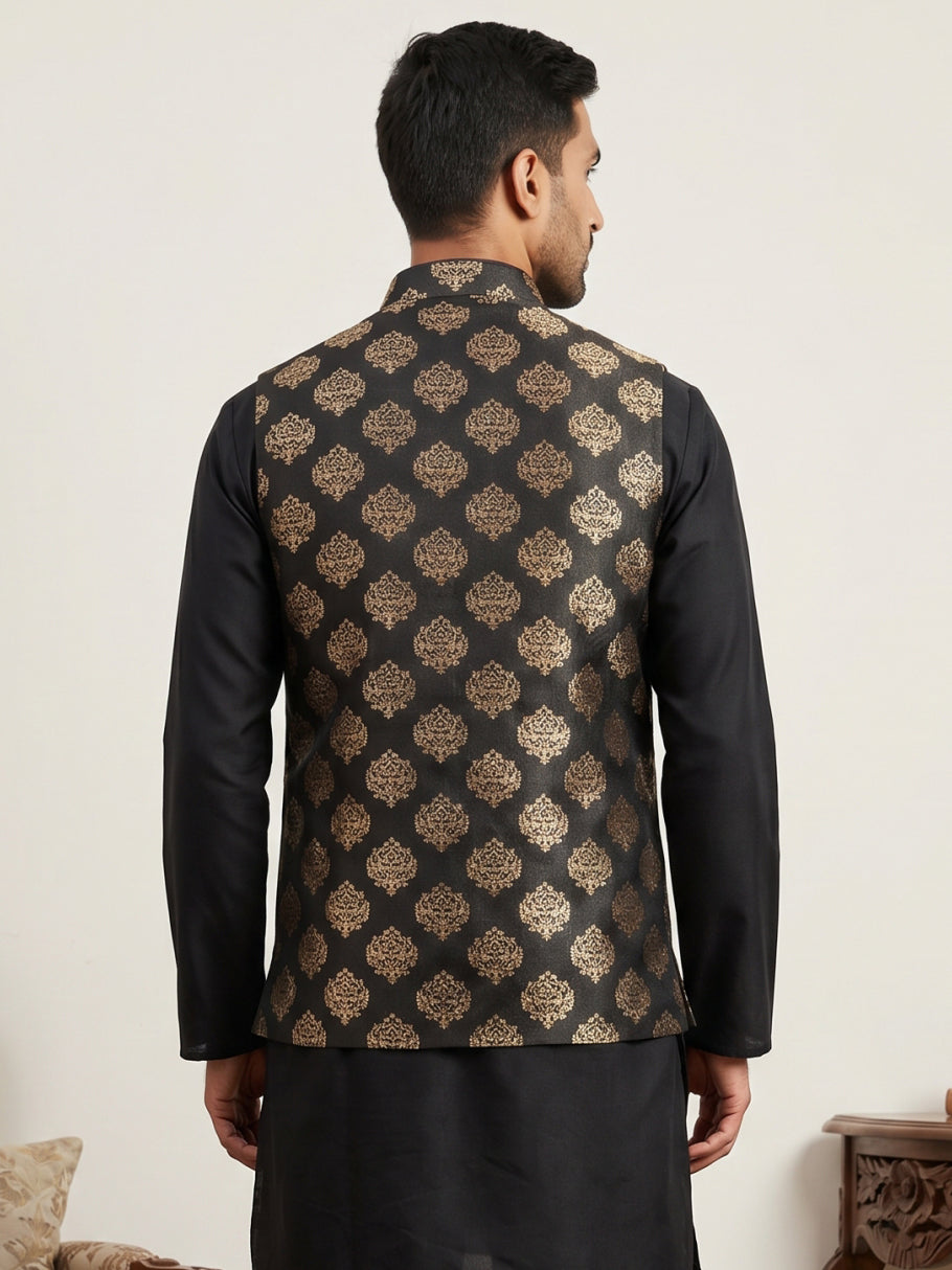 Silk Blend Traditional Printed Nehru Jacket