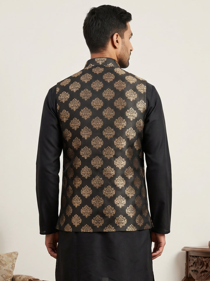 Silk Blend Traditional Printed Nehru Jacket