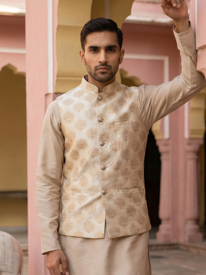 Silk Blend Traditional Printed Nehru Jacket