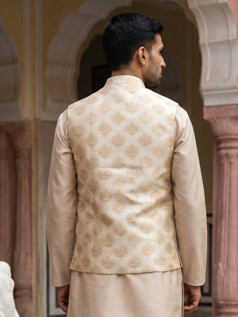 Silk Blend Traditional Printed Nehru Jacket