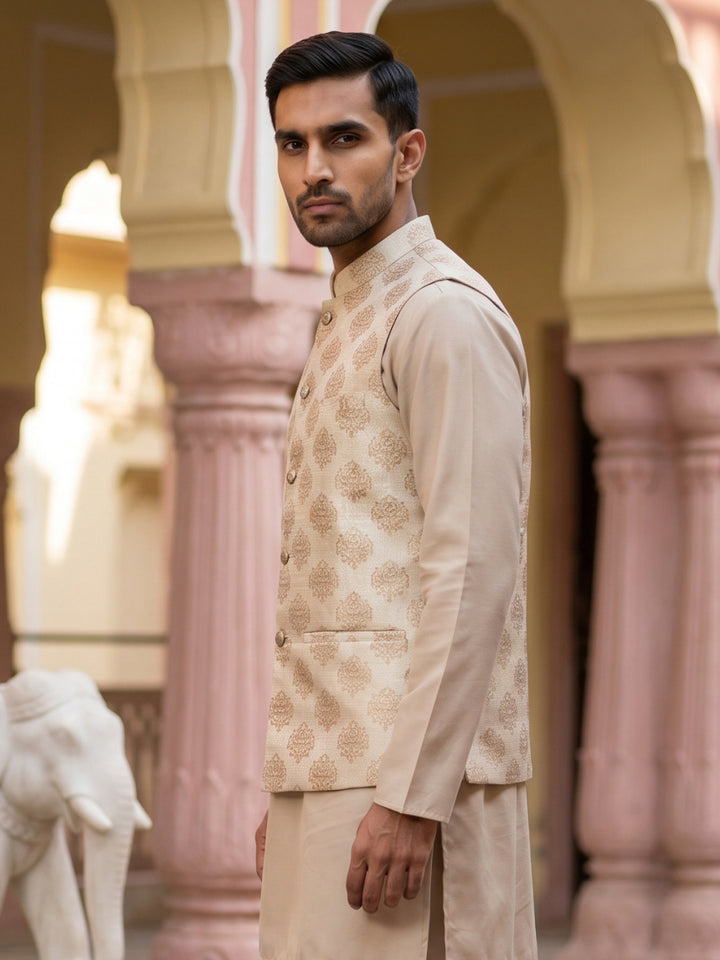 Silk Blend Traditional Printed Nehru Jacket