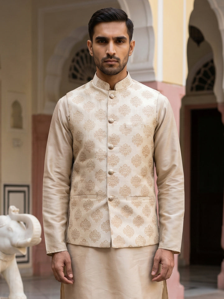 Silk Blend Traditional Printed Nehru Jacket