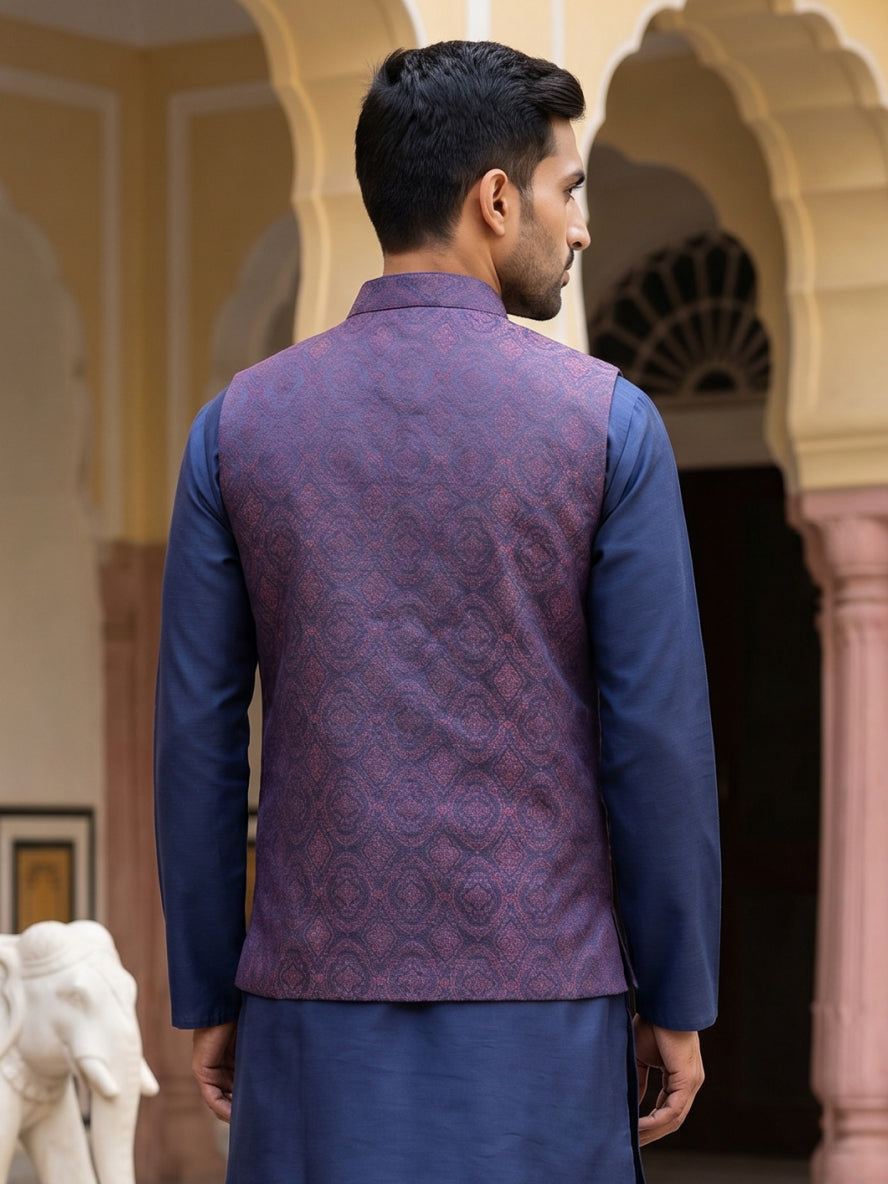 Silk Blend Ethnic Woven Nehru Jacket