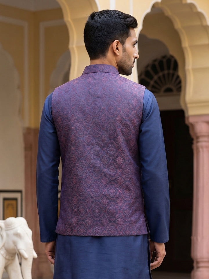 Silk Blend Ethnic Woven Nehru Jacket