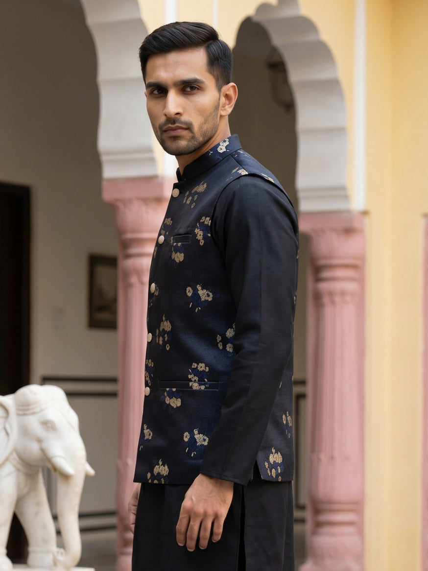 Embossed Design Nehru Jacket For Men