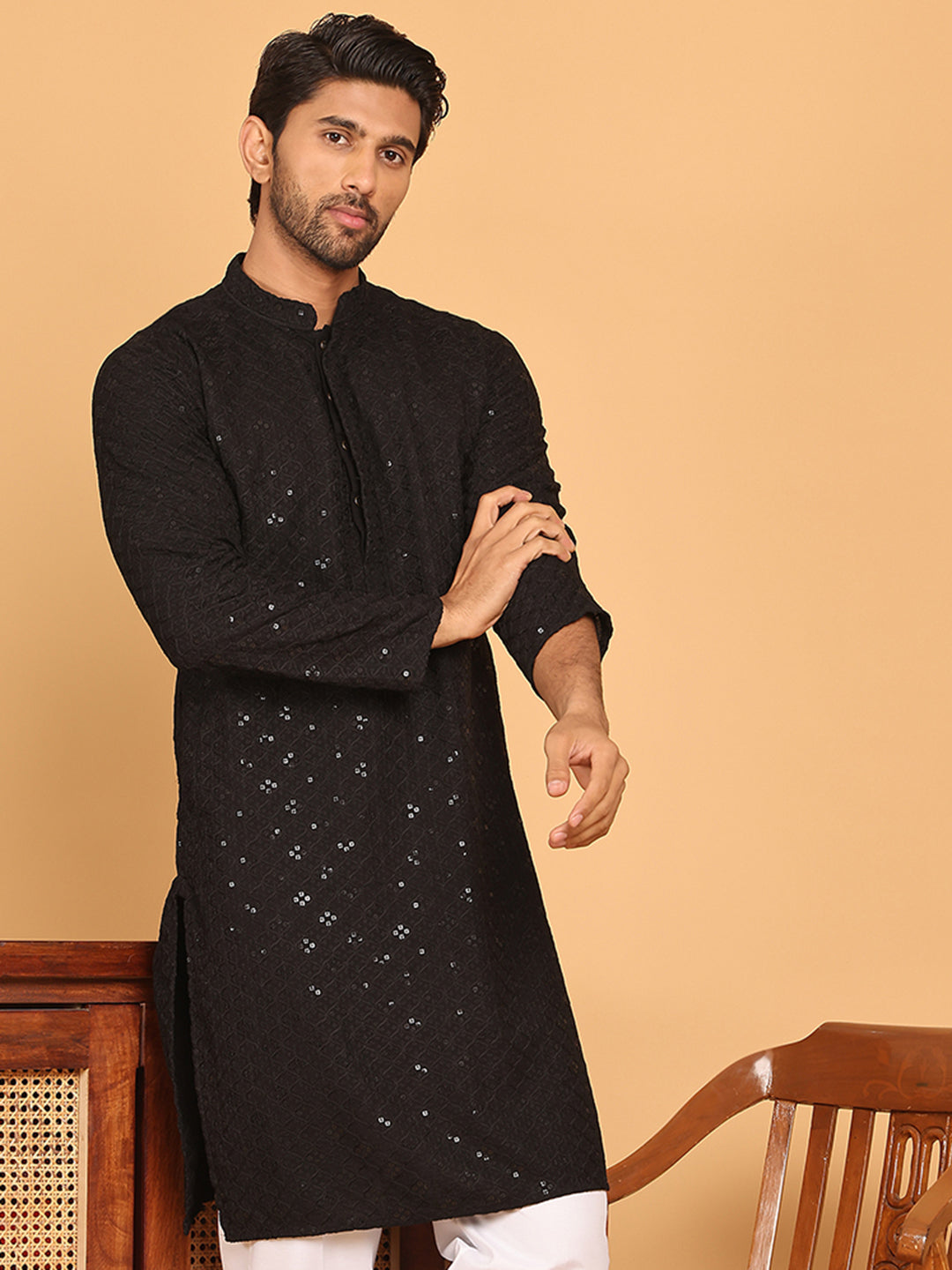 Embroidered Chikankari And Sequence Kurtas For Men
