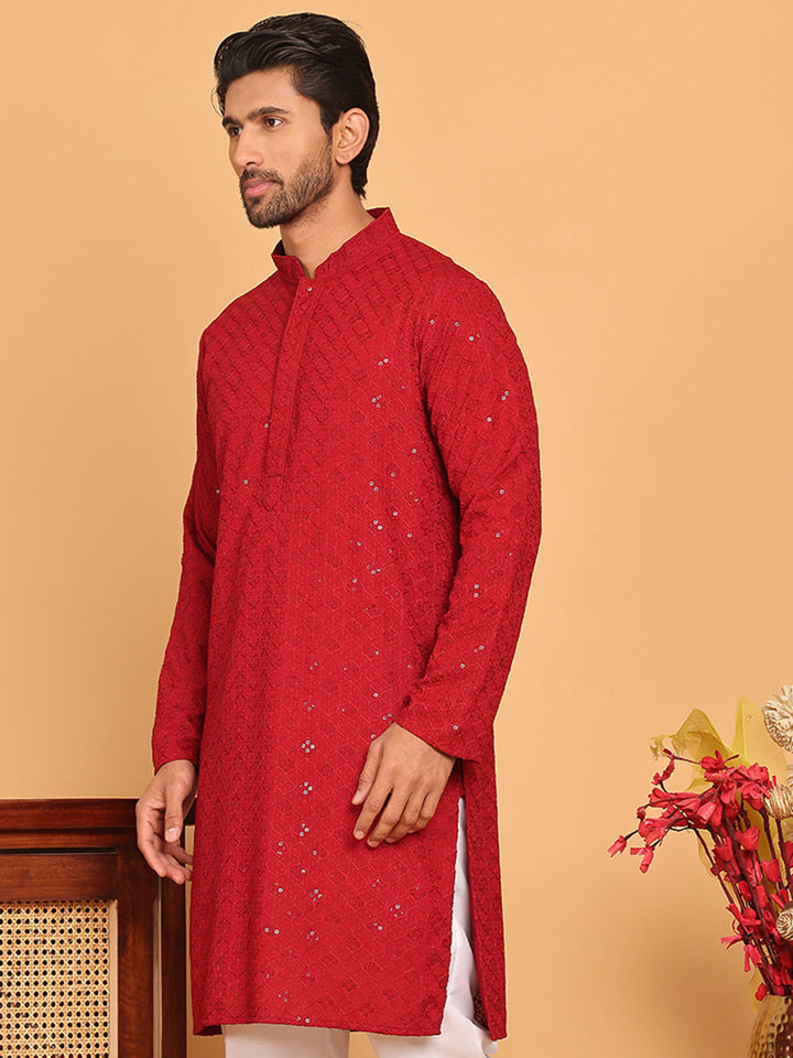 Embroidered Chikankari And Sequence Kurtas For Men