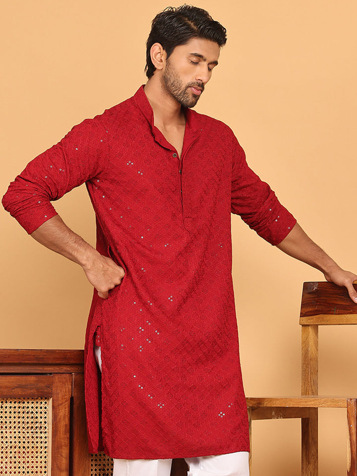 Embroidered Chikankari And Sequence Kurtas For Men