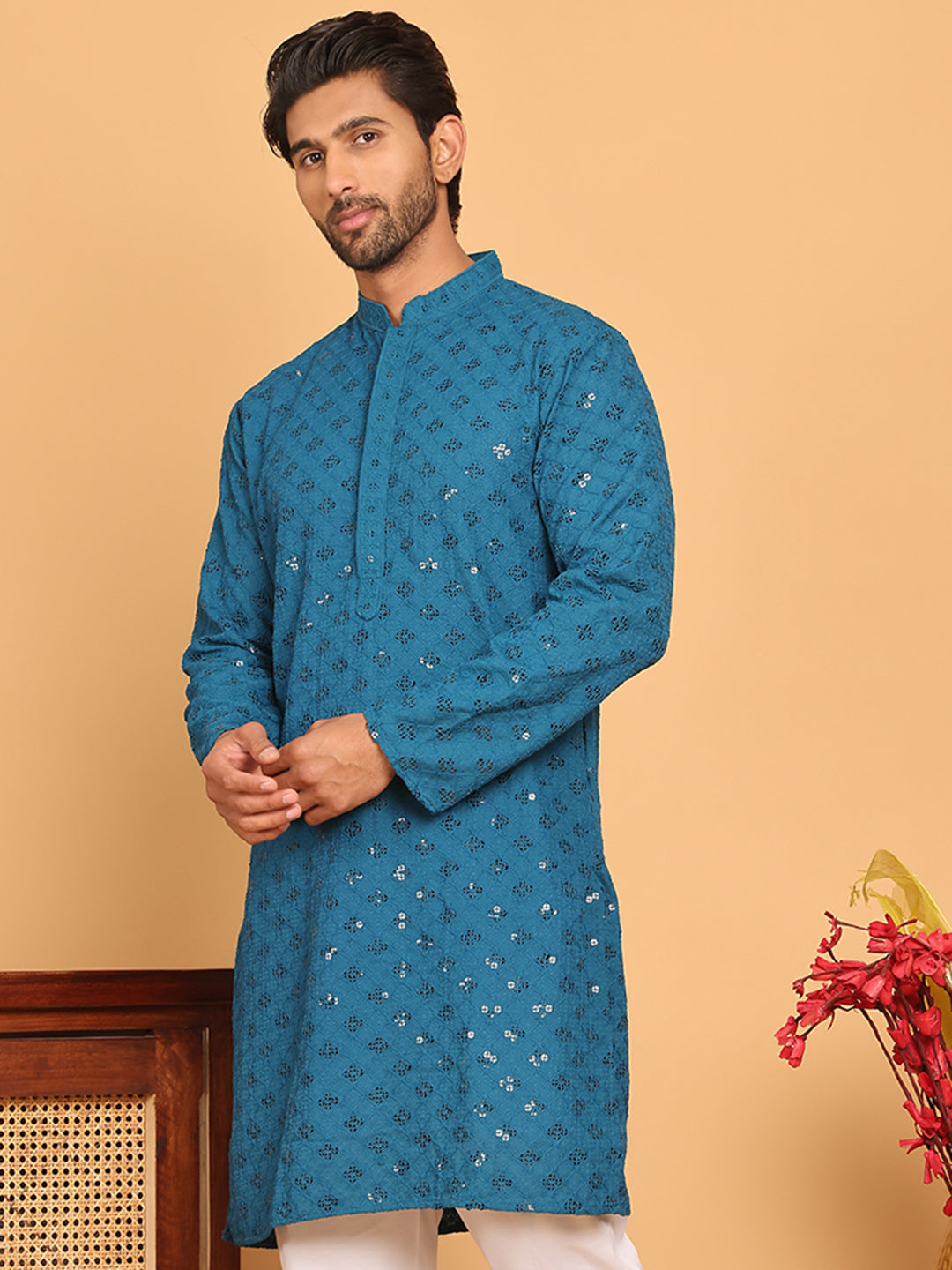 Embroidered Chikankari And Sequence Kurtas For Men