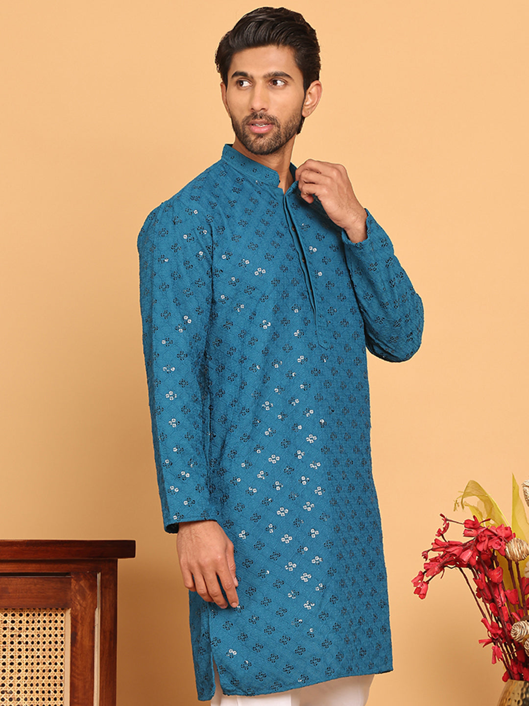 Embroidered Chikankari And Sequence Kurtas For Men
