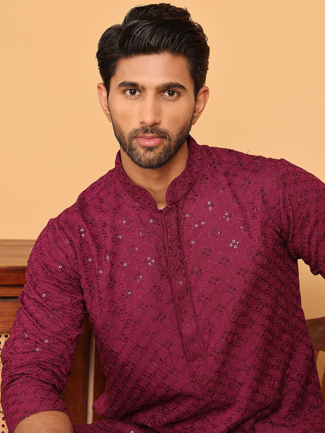 Embroidered Chikankari And Sequence Kurtas For Men