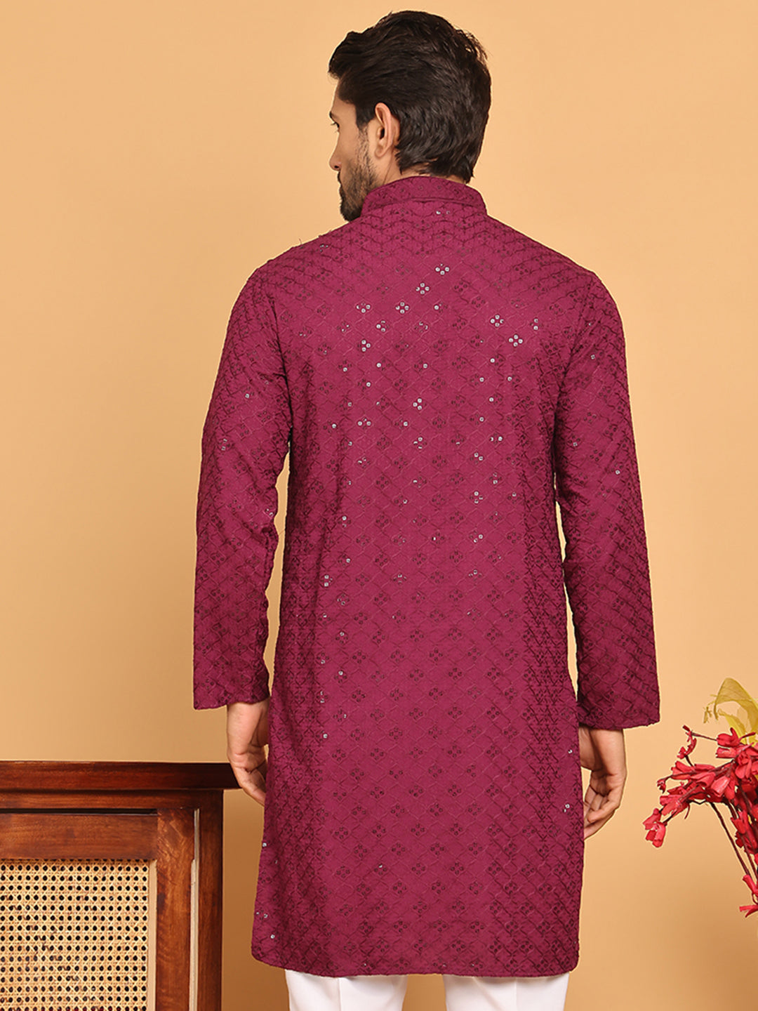Embroidered Chikankari And Sequence Kurtas For Men