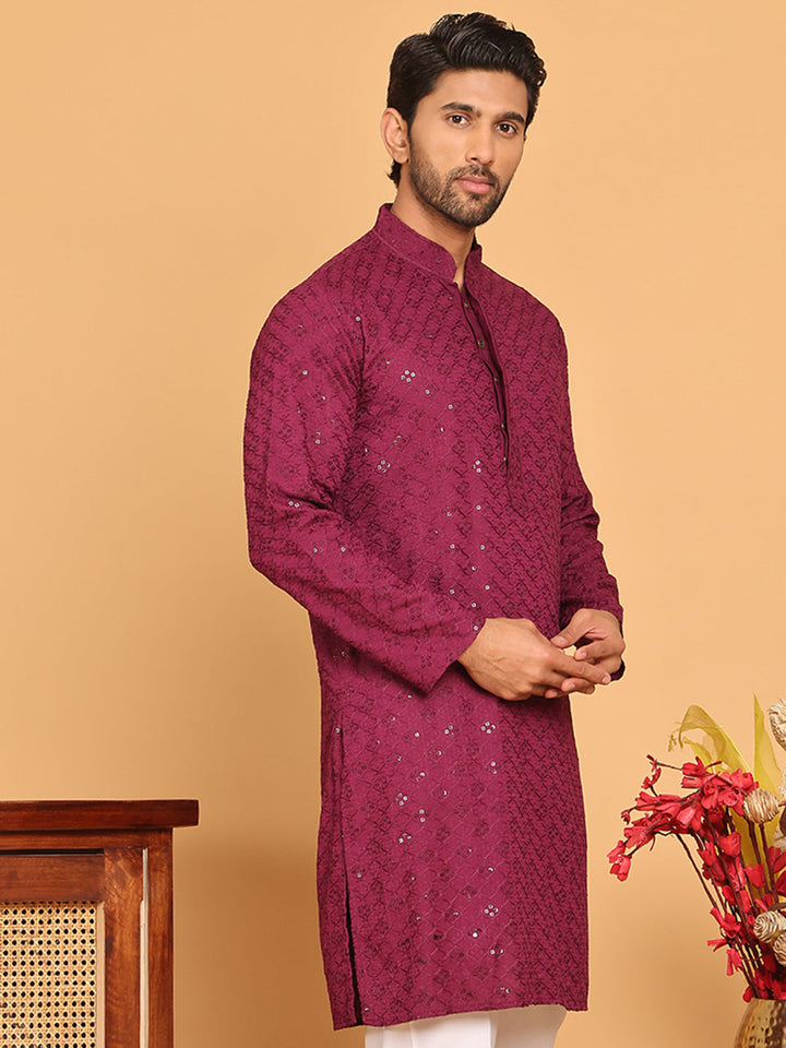 Embroidered Chikankari And Sequence Kurtas For Men