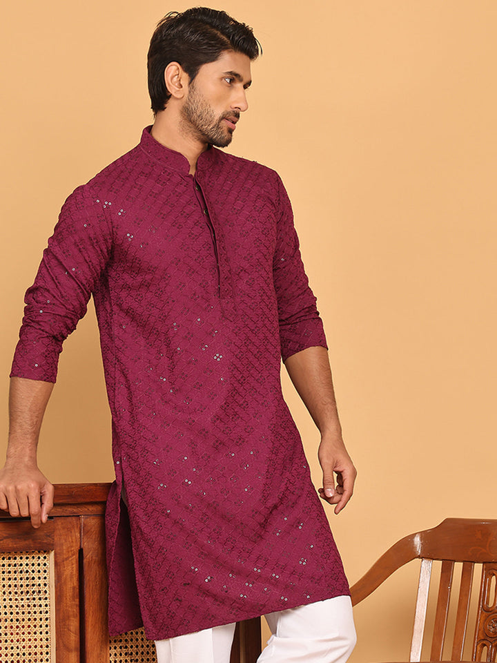Embroidered Chikankari And Sequence Kurtas For Men