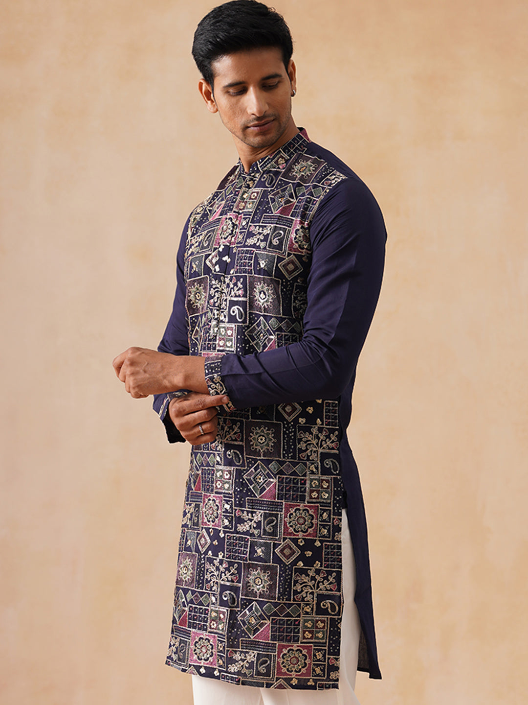 Silk Blend Embroidered Kurta