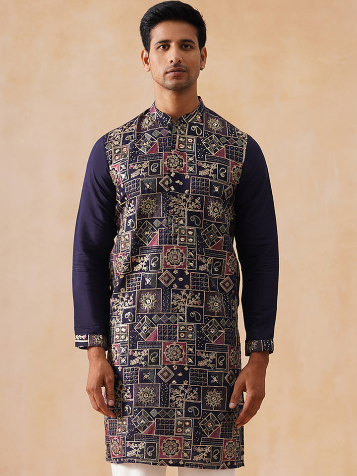Silk Blend Embroidered Kurta