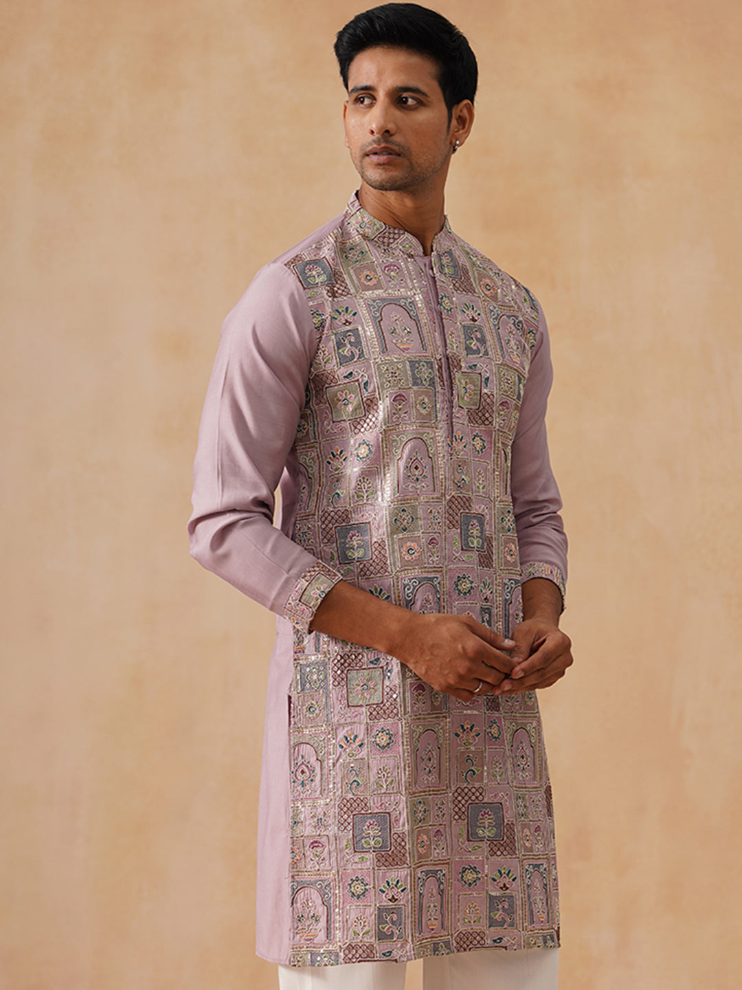 Silk Blend Embroidered Kurta
