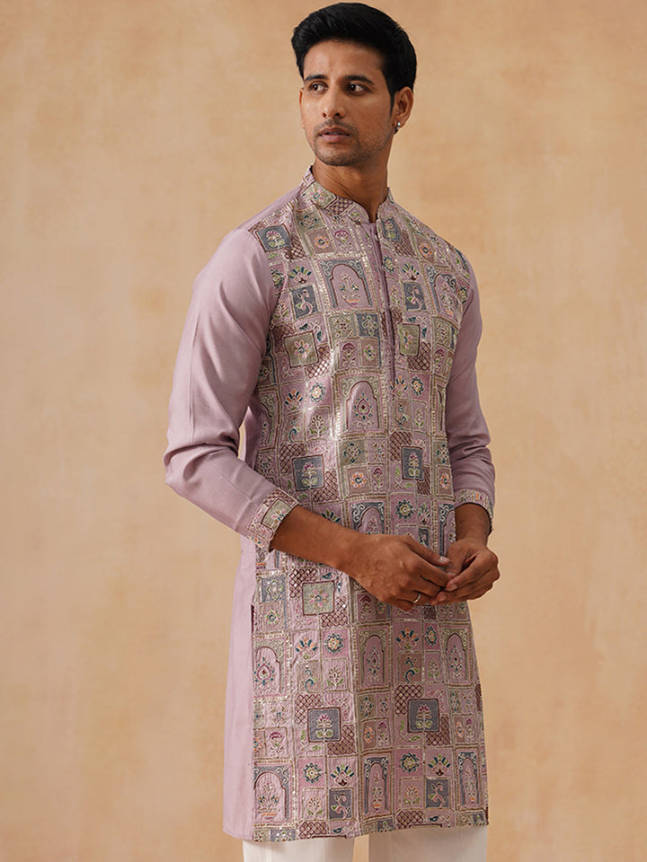 Silk Blend Embroidered Kurta