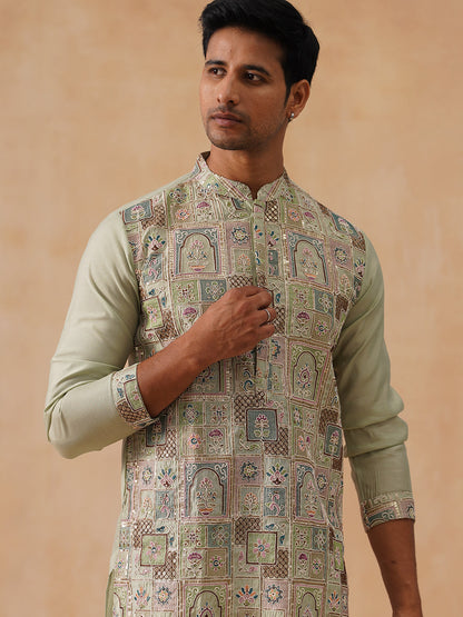 Silk Blend Embroidered Kurta