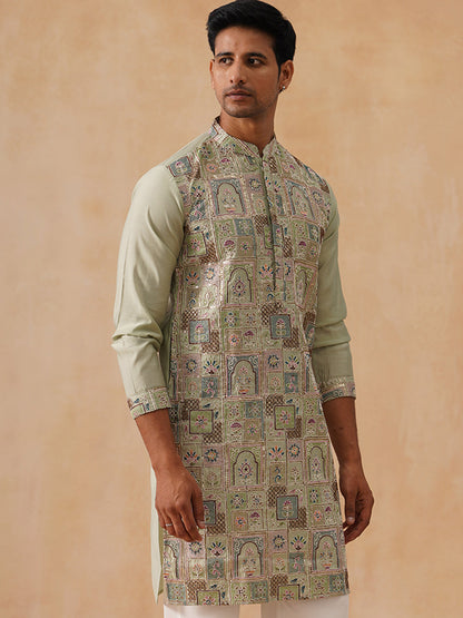 Silk Blend Embroidered Kurta